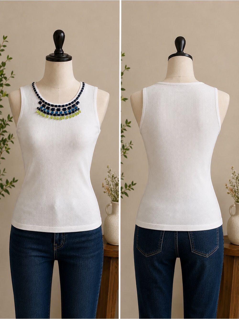 Ruby Rd. Women White Ribbed Tank Top